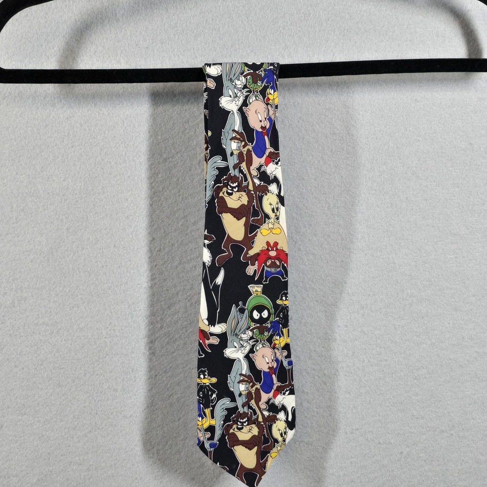 Vintage Looney Tunes Silk Tie Mens Bugs Bunny Marvin‎ Martian Taz Cartoon 90s